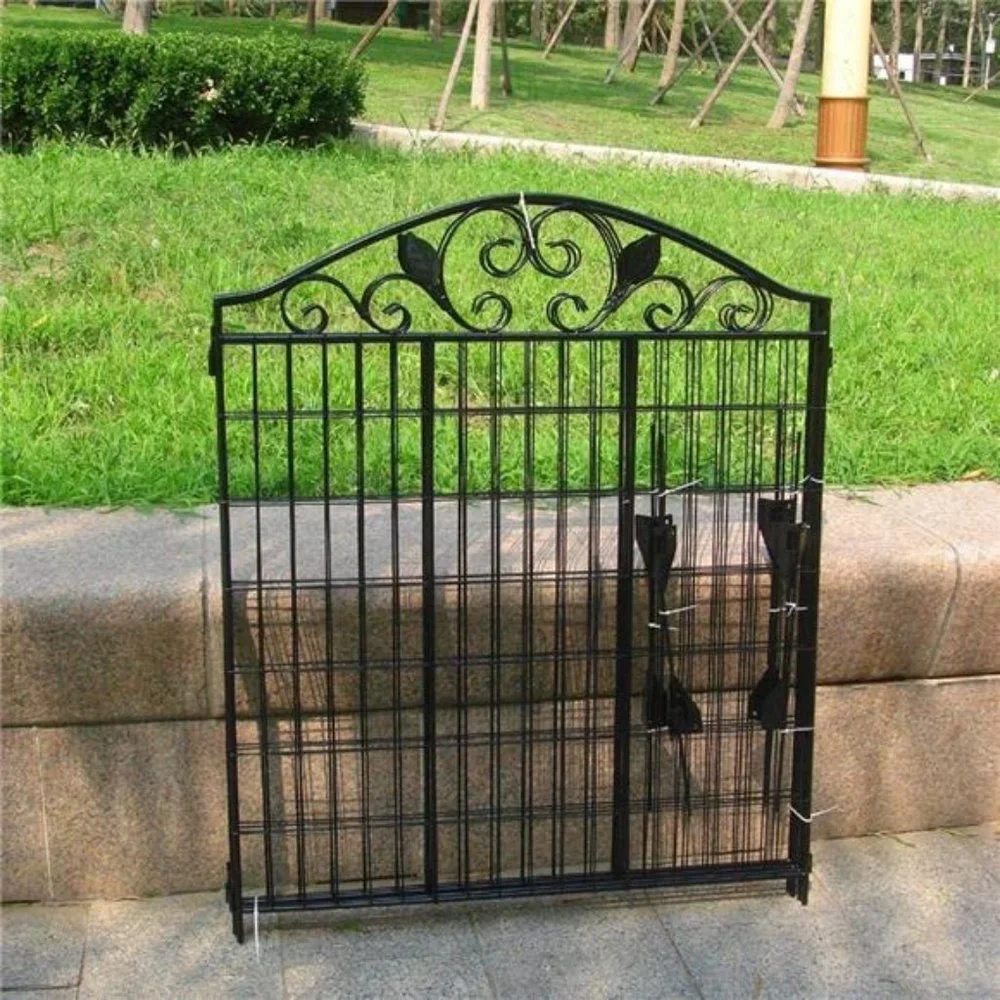 Black Coated SteelGarden Fence Panel 2 Leaves, 44
